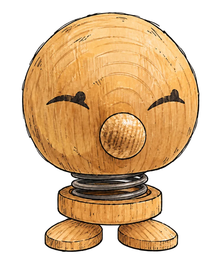 Jouet en bois souriant sur ressort