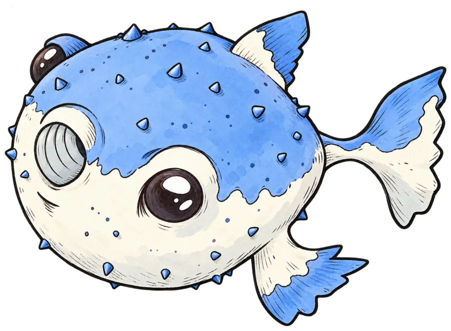 Illustration d’un poisson-globe bleu aux grands yeux