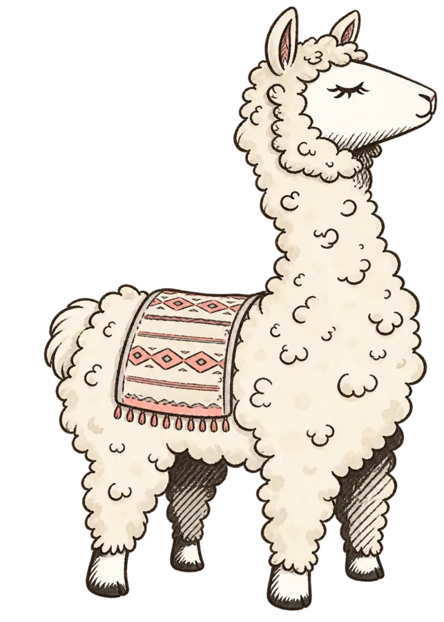 Illustration d’un lama blanc avec couverture à motifs