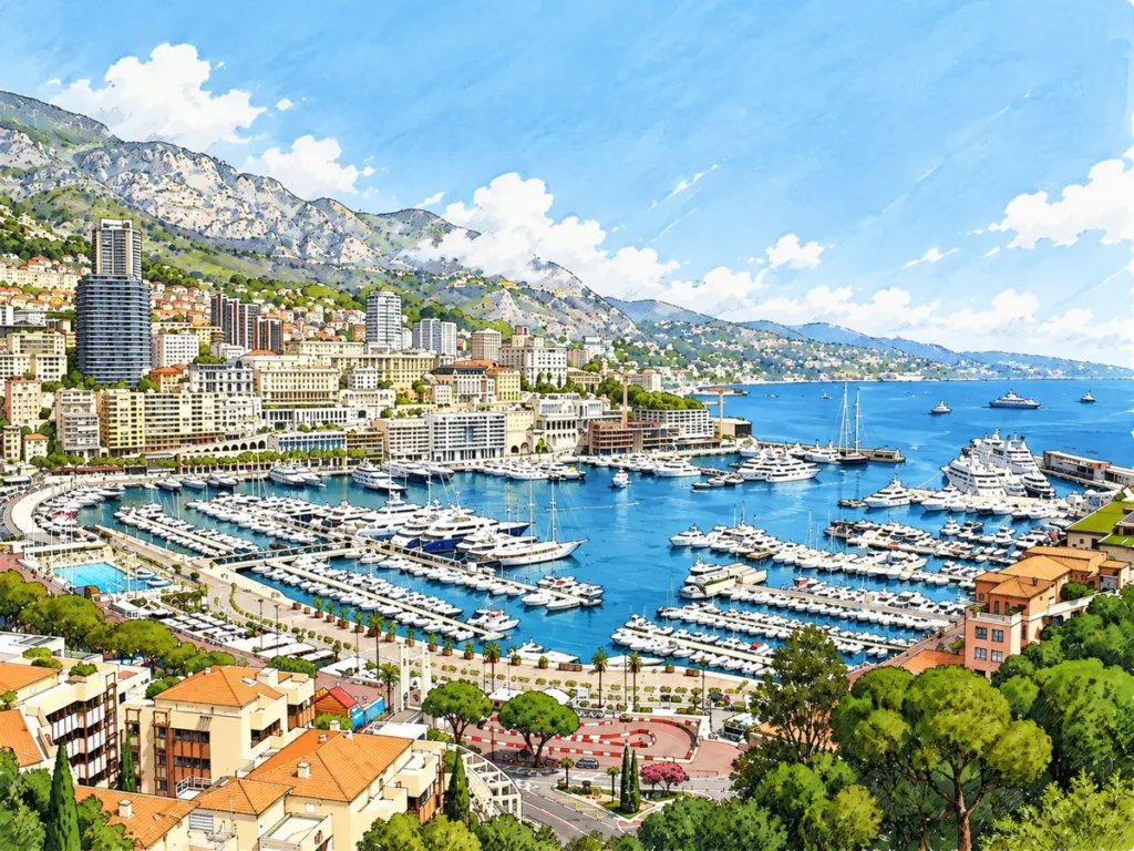 Port de Monaco rempli de yachts, entre mer et montagnes