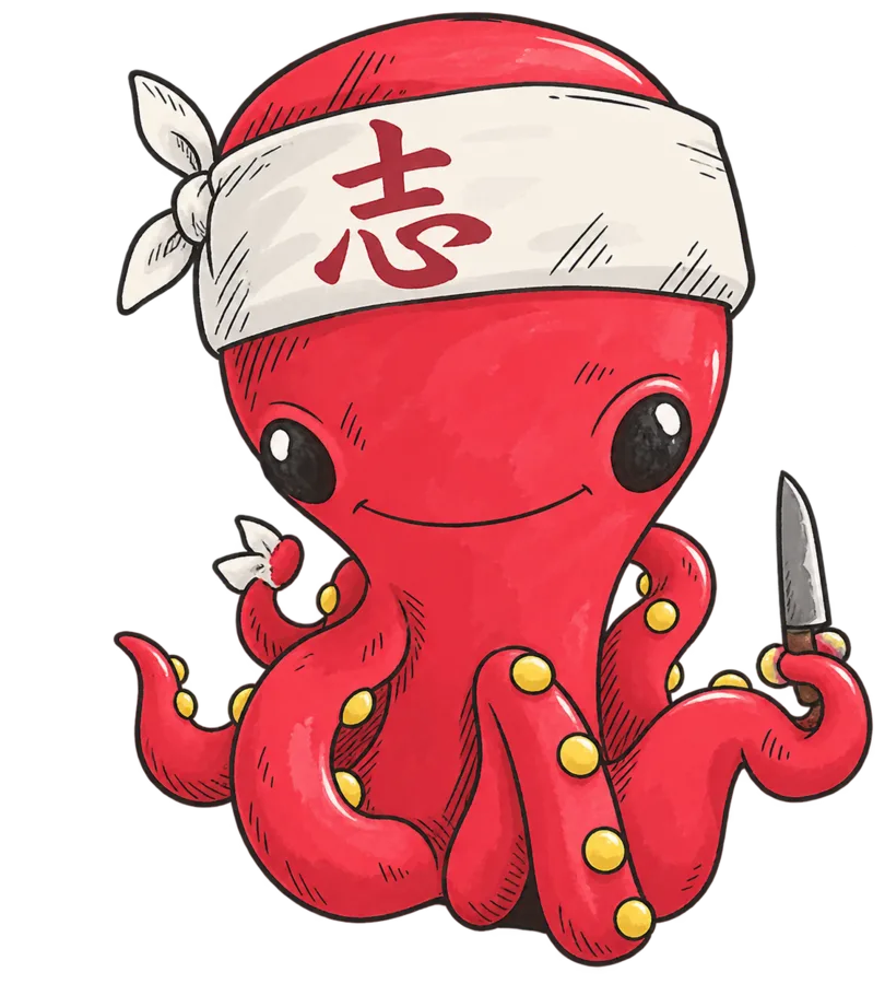 Poulpe rouge ninja tenant un couteau