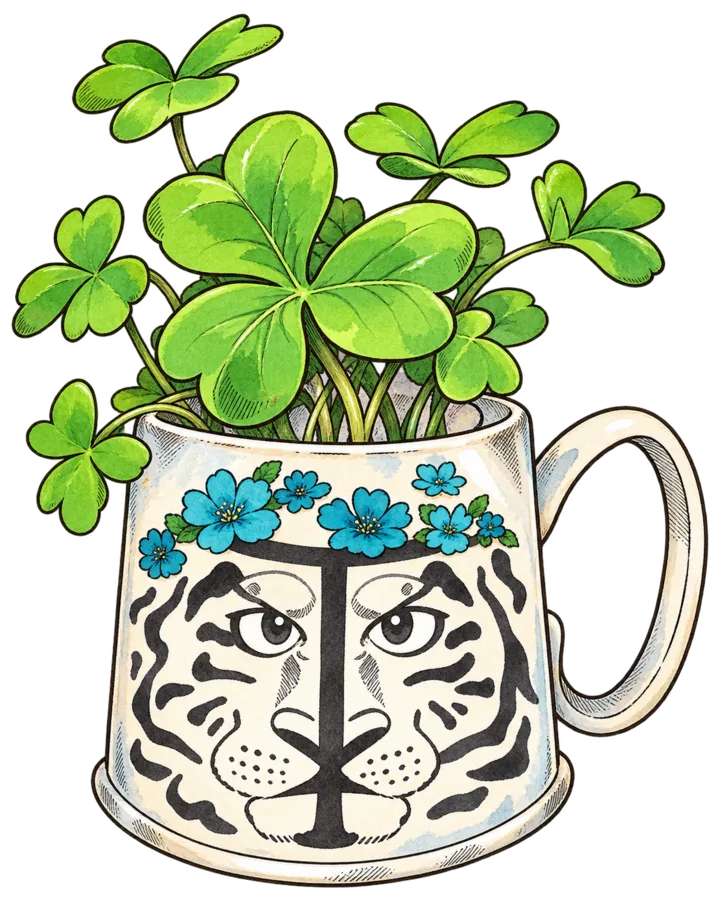 Trèfles verts dans une tasse à motif tigre